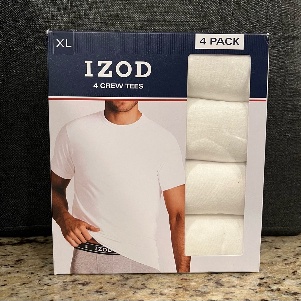 IZOD Men’s White Crew Tees - Pack of 4
